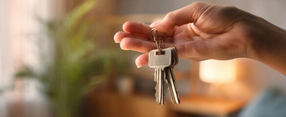 The hand holding a set of keys representing new beginnings and opportunities.