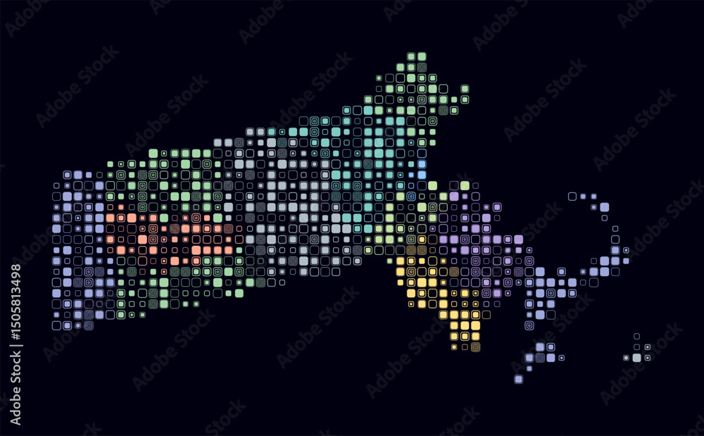 Poster massachusetts, shape of the state build of colored cells. digital style map of the massachusetts on 