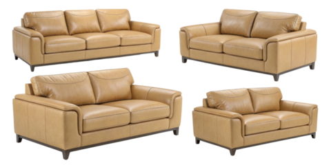 Genuine leather loveseat and sofa offer comfort and style., PNG on transparent background