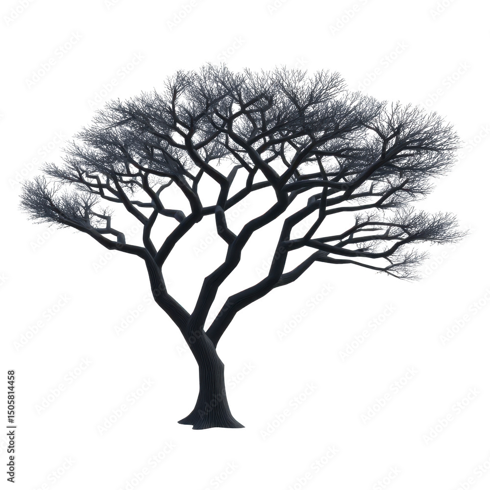 Poster silhouette of leafless tree with intricate branches against transparent background, evoking sense of