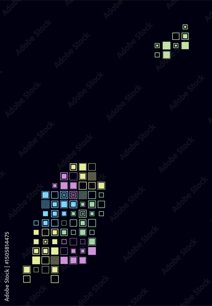 Poster grenada, shape of the country build of colored cells. digital style map of the grenada on dark backg