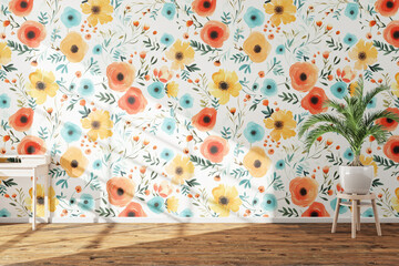 white wall with flowers