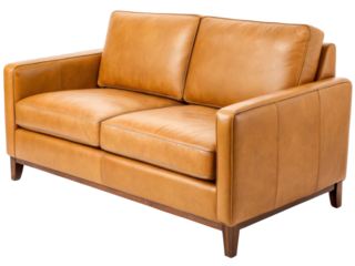 Genuine leather loveseat sofa adds warmth and style to any space., PNG on transparent background
