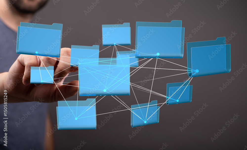 Poster abstract image depicting data management, networking, and digital organization.