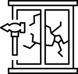 Broken Window Outline Linear Image for Graphic and Web Design, Apps, Adverts, Various Cards