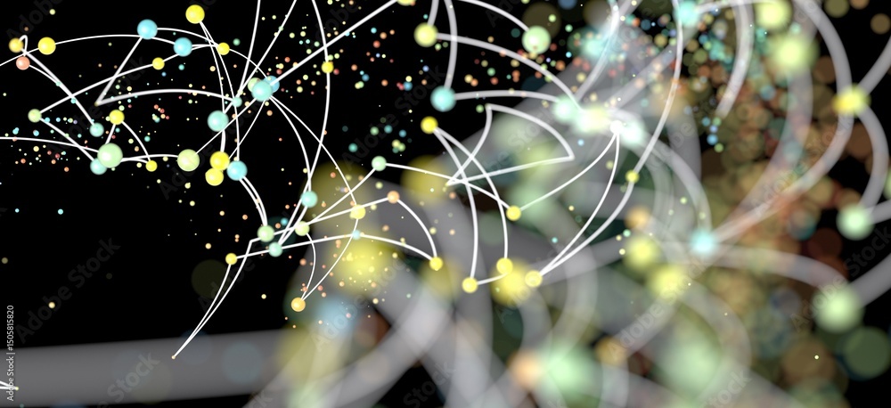 Poster Colorful abstract background with connected dots and lines.  Perfect for technology, network, and connection concepts.