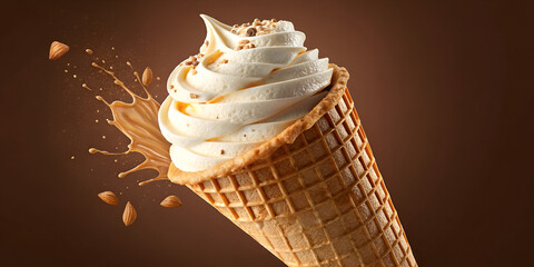 ice cream cone on brown background / 3D illustration