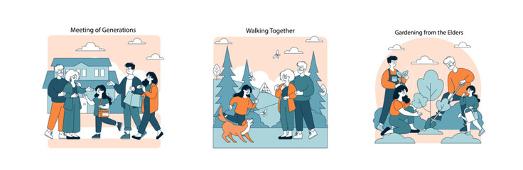 Connection Between Generations. Flat Vector Illustration