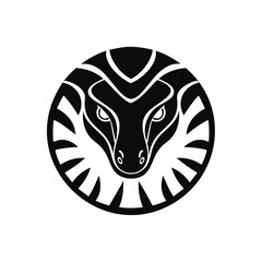 Stylized cobra head in circular design black and white