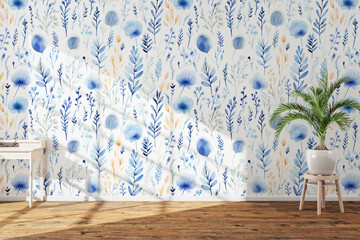 white wall with flowers