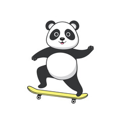 Adorable panda bear skateboarding cartoon illustration