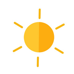 Flat sun icon with radiating rays, representing warmth, energy, summer, and optimism. Ideal for weather, solar, or environmental projects and design themes