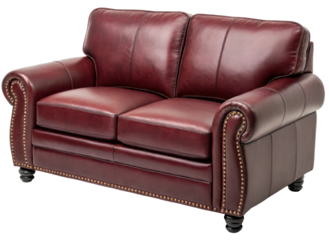 Genuine leather loveseat sofa adds elegance to any space., PNG on transparent background