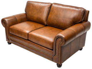 Genuine leather loveseat sofa adds warmth and style to any space., PNG on transparent background