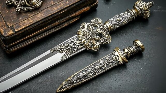 Elegant ornate daggers with intricate designs and antique charm.