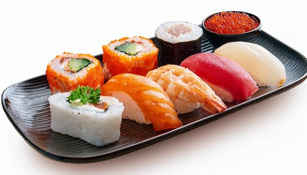 assorted sushi nigiri maki rolls japanese cuisine delicacy cut out transparent