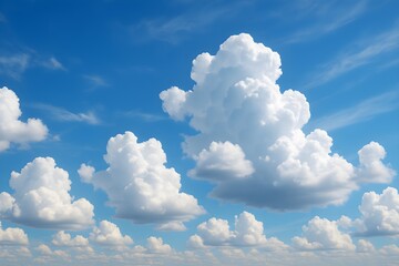 Bright Blue Sky with Beautiful White Cumulus Clouds in Daylight

