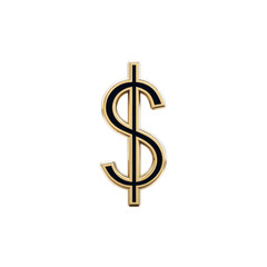 Gold dollar sign symbol on transparency background, representing wealth and finance. shiny metallic finish adds luxurious feel, often associated with money and economics