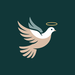 Obraz premium Elegant Illustration of a Dove with Halo on Dark Background
