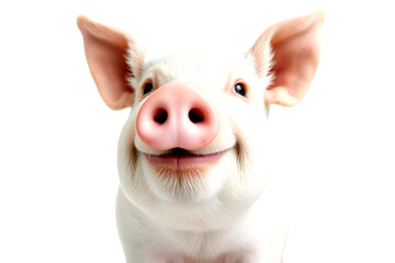 Joyful Piglet Portrait with Pink Snout and Ears Perked Up Smiling