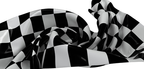 High-resolution image of a checkered flag dramatically draped. Ideal for racing, competition, or...