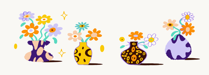 Colorful Flower Vases: Modern Floral Illustration