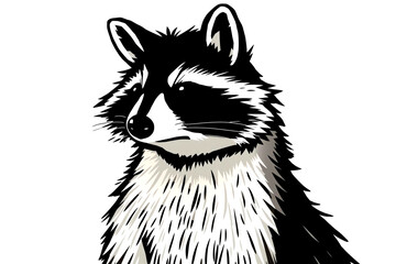 Illustrative portrait of a raccoon with distinctive markings and fur texture