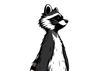 Raccoon's Portrait in Monochrome: A Detailed Illustration of a Masked Bandit