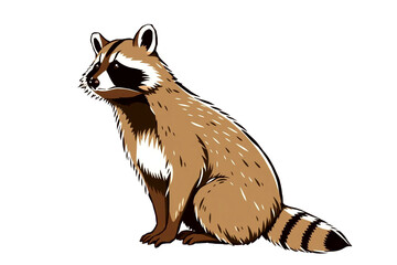 Adorable Raccoon Sitting in Profile with Masked Face and Bushy Tail