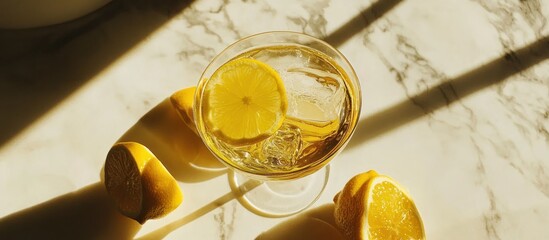 Refreshing lemon drink in sunlight.