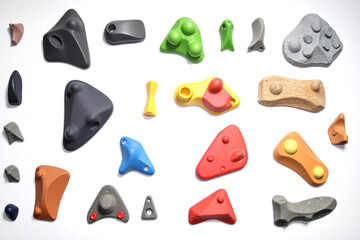 Vibrant Rock Climbing Holds in Various Shapes and Colors