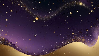 Golden stars twinkle across a dreamy purple and gold gradient background, evoking magic and wonder.
