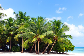 Tropical Paradise: Palm Trees Swaying on a Pristine White Sandy Beach
