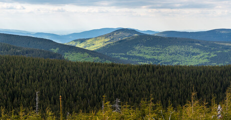 View from Ostry vrch hill in Jeseniky mountains in Czech republic