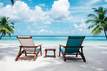 Serene Beachside Paradise with Palm Trees and Comfortable Seating Area by the Ocean
