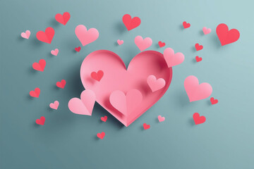 Heartfelt Emotions: A Pink and Red Valentine's Day Card Concept with 3D Hearts