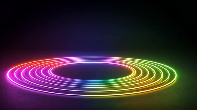 Vibrant Rainbow Neon Circles Abstract Background
