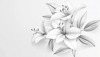 Elegant Monochrome Black And White Bouquet Of Lilies Hand-Drawn On Greeting Cards For Wedding, Birthday, Valentine'S Day, Mother'S Day, And More.