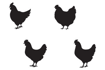 hen or chicken, rooster and chicks silhouette set. hen, rooster and chicks isolated farm animal silhouette icon vector collection hen chicken silhouette set eps 10