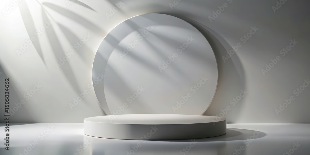 Aufkleber A white circular podium in a minimalist studio setting with soft natural light casting delicate shadows from an unseen object.