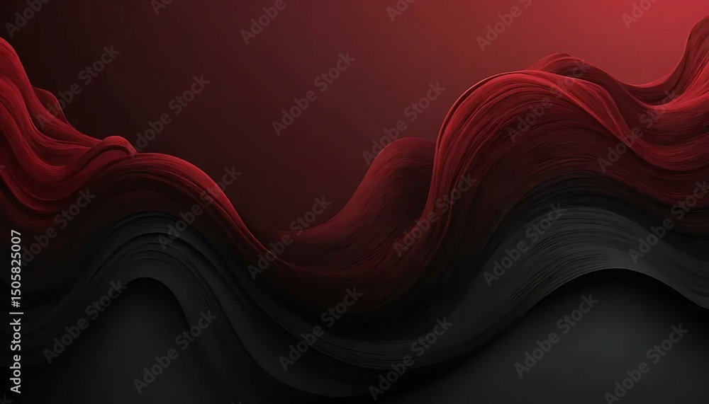 Poster abstract flowing layers, displaying a color gradient from dark red to sleek black elegance.