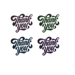 Thank You Script Lettering in Various Colors. Colorful Thank You Text in Script Style