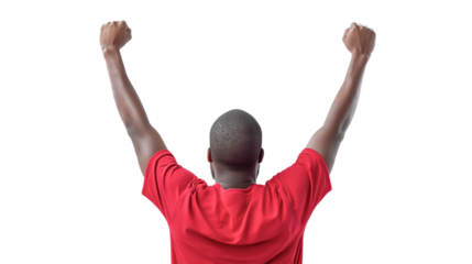 Celebrating victory with raised fists in a joyful moment of triumph isolated on transparent background