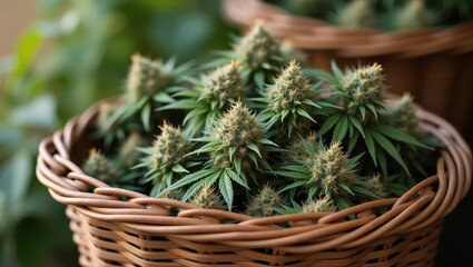 Obraz premium Harvesting cannabis plants in a greenhouse nature photography indoor close-up growth and cultivation