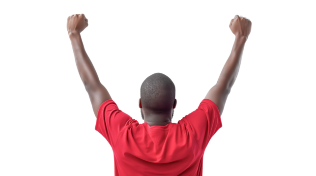 Celebrating victory with raised fists in a joyful moment of triumph isolated on transparent background