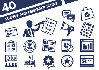 Survey & Feedback Icon Set – Bold Blue and Dark Dual-Tone UI Icons for Research & Review