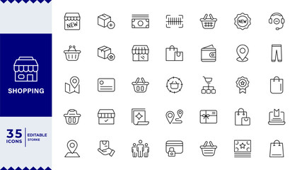 Pixel Perfect,Shopping thin line icons set. Shopping, E-Commerce, Shop, Payment editable stroke icons collection. Online Shopping symbols set.