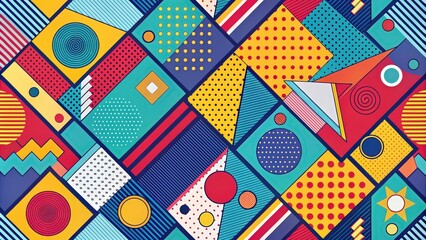 Obraz premium A seamless pattern of bold geometric shapes and playful patterns in vibrant colors, perfect for a retro-inspired design project.