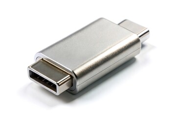 Silver USB Type C Adapter on White