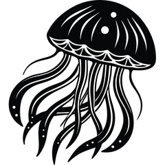 Underwater Jellyfish Black Icon Vector Art
